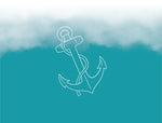 Greeting Card With White Outline Of Anchor on Light Blue Background With White Clouds - Blank Inside