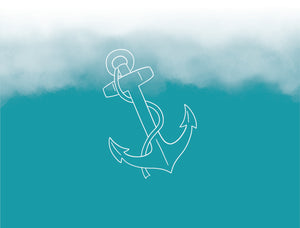 
            
                Load image into Gallery viewer, Greeting Card With White Outline Of Anchor on Light Blue Background With White Clouds - Blank Inside
            
        